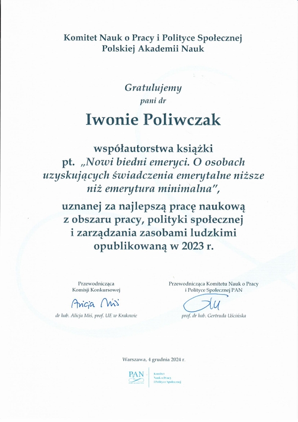 the diploma of the award for one of the co-authors