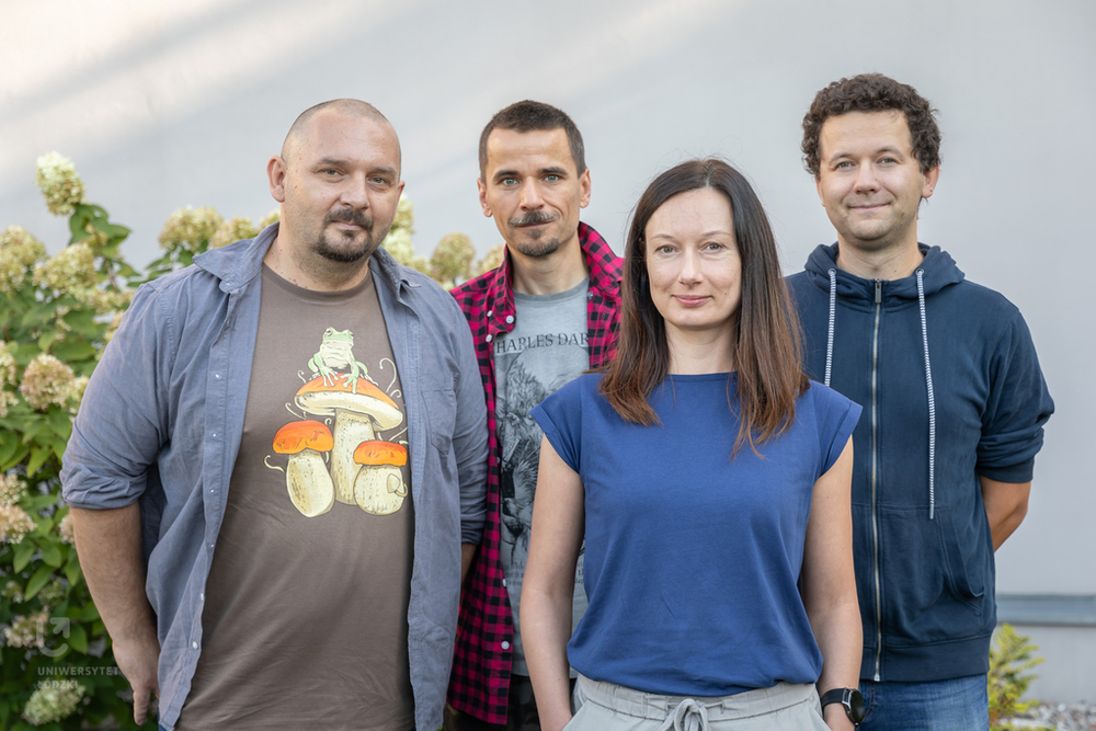 A group photo of the scientists, from the left: Dr Piotr Jóźwiak, Prof. Krzysztof Pabis, Dr Anna Stępień and Dr Robert Sobczyk